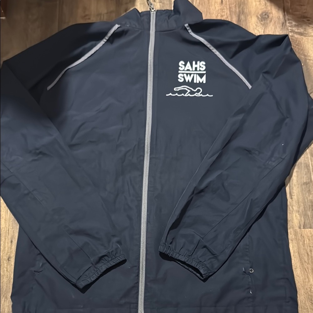 Blue Windbreaker with Full-Length Zipper and Minimalist Design